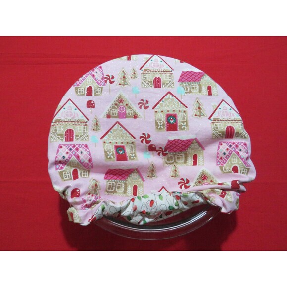Kitchenaid Bowl Cover Reversible Gingerbread Houses Pink Glitter Fabric - Picture 3 of 8